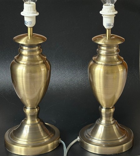 2 HOMEBASE LIGHTS 390417 Brushed Satin Brass LARGE TABLE LAMPS 60W E14 PAT Test - Picture 9 of 14