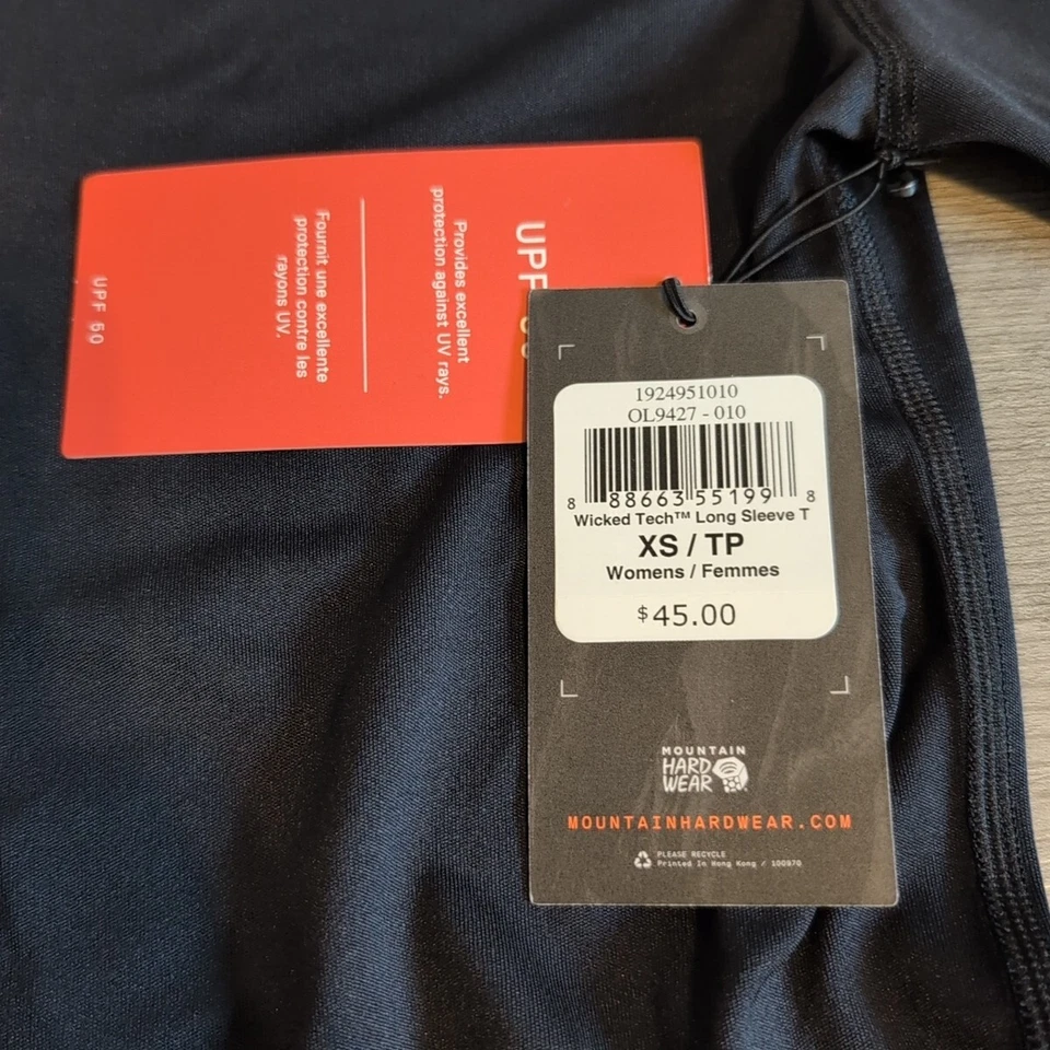 NUEVO CON ETIQUETAS Mountain Hardwear Mujeres Wicked Tech Camisa Manga Larga XS Negra Capa Base Foto 4 de 4
