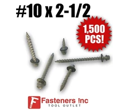 (1,500) INTERCORP PGA1040 #10 X 2-1/2 Rubber Washer Pole Gripper Roofing Screws 