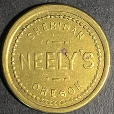 Neely's Sheridan Oregon Brass G/F 5c Trade Token - 22mm