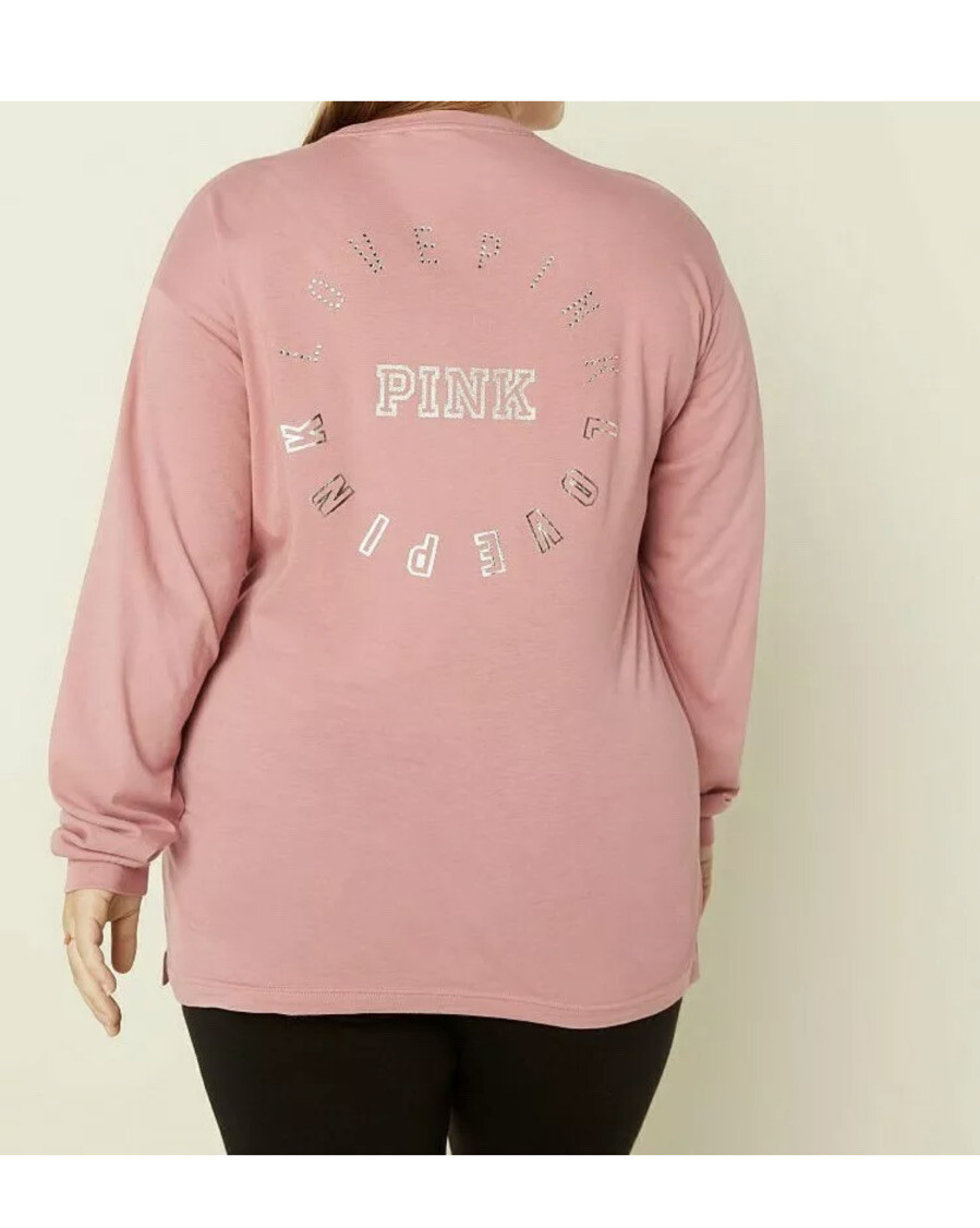 Victoria Secret PINK Oversized Pink Bling NEW Campus Long Sleeve