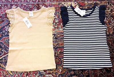 NWT Lot of 2 Gap Toddler Girl s Flutter Lace Sleeve Shirts Tops Size 2T 24 M