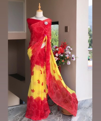 Bollywood Pakistani Indian Wear Sari DESIGNER Soft Georgette Saree Blouse Women - Picture 7 of 7