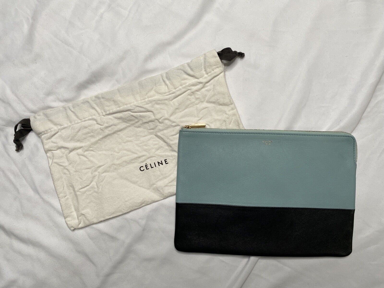 Celine Céline Paris Blue Black Leather Solo Pouch Clutch Phoebe Philo