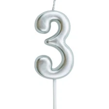 3rd Birthday Candle Three Years Silvery Happy Birthday Number 3 Candles for C...