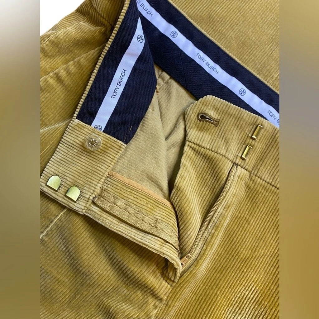 Tory Burch Devi pantaloni in velluto a coste giallo senape da donna taglia 32