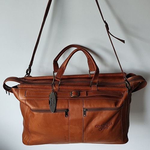Men Piel Toyota Fleet Travel Soft Leather Satchel Shoulder Bag 20" 10" 14" Rare - Picture 17 of 24
