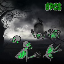 6Pcs Halloween Skeleton Skull Fluorescence Sign Glow in the Dark Lawn Garden