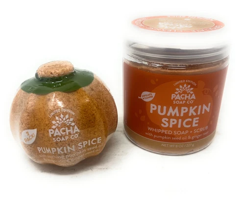 Pacha Soap Co Whipped Soap + Scrub & Bath Bomb 2 Pack Pumpkin Spice Gift Set New