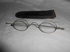 Antique wire bifocal eyeglasses w/ leather case