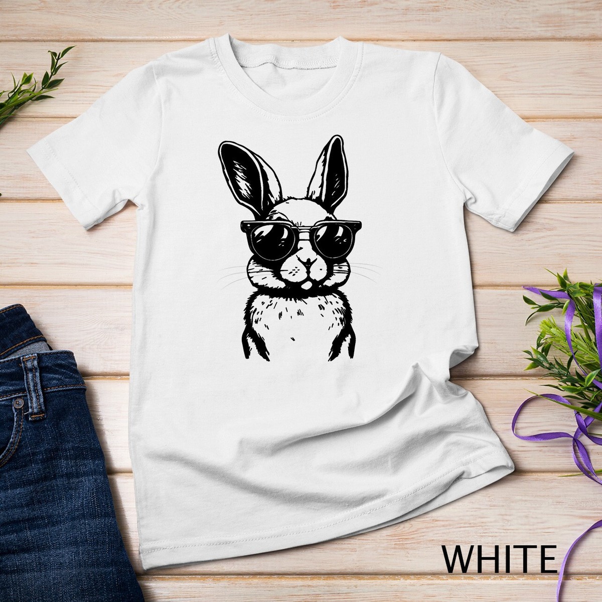ETRE AU SOMMET☆RABBIT CAT FACE HALF TEE Bunny Face With Sunglasses For Boys Men Kids Easter Day T