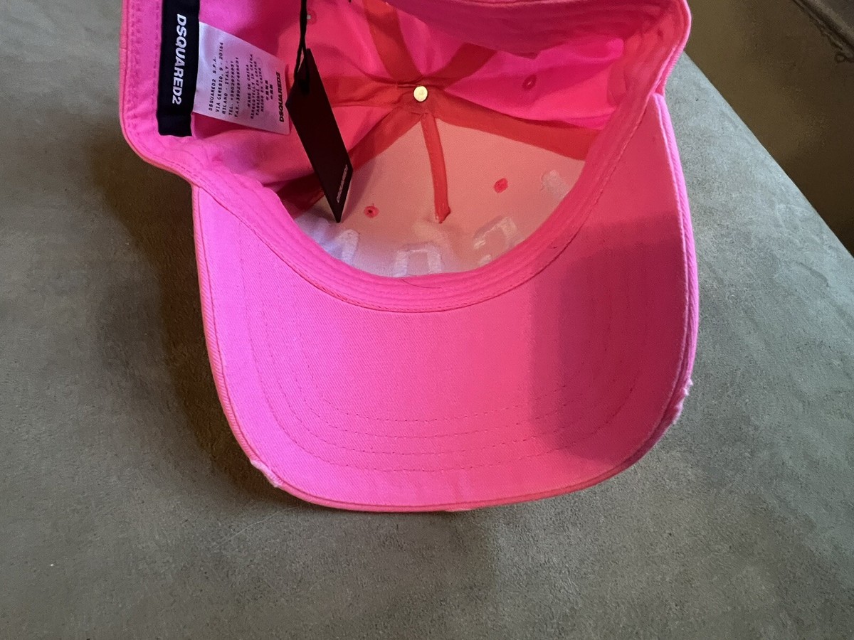 DSQUARED² FLOURESCENT PINK WHITE ICON BROIDERED LOGO HAT CAP UN