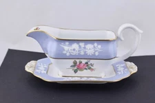 SPODE COPELAND CHINA MARITIME ROSE GRAVY BOAT WITH ATTACHED UNDERPLATE - MINT