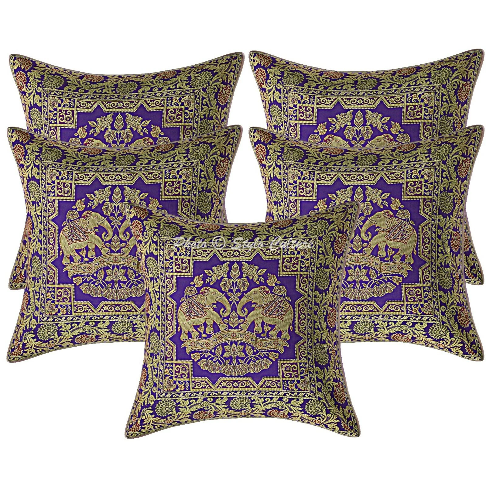 Elephant Brocade Bohemian 16 x 16 Throw Pillow Cover Indian Ethnic Pillow Case