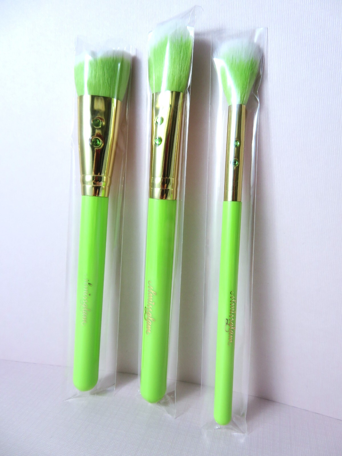 Slmissglam Makeup Brush Set Green Trio 3 Piece Blend Blush Contour NEW