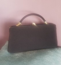 Vintage Harry Levine Kiss Lock Hard Top Handle Black Clutch 1950-1960 11"