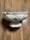Vintage 8” Fenton White Milk Glass Hobnail Footed ruffled Candle Holder Bowl