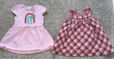 Baby Girls Dress Bundle 3-6 Months Pink Rainbow Dress Check Summer Dress Outfit
