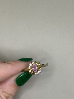 Vintage Pink Stone Cluster Ring Gold-Tone   Floral Style Cocktail Ring Size 8 