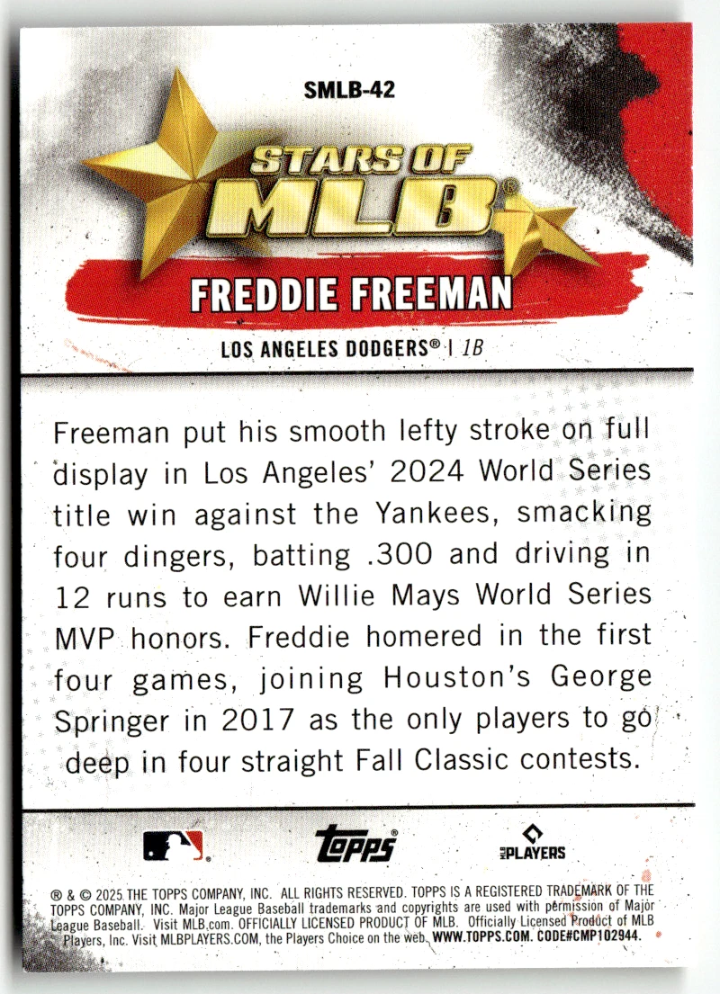 Topps Serie 1 MLB Nº 2025 SMLB-42 Freddie Freeman Estrellas de MLB