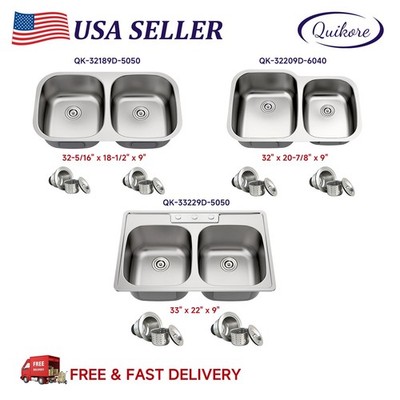 Quikore Curved Double Bowl Kitchen Sink Including Three Styles and Sizes