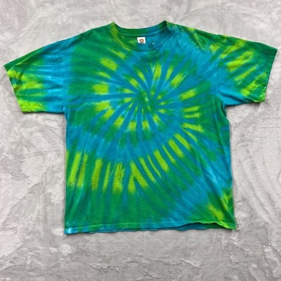Hand Dyed Sundog Tie Dye T-Shirt Blue Green Adult Size Large Unique Tee