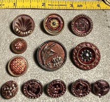 12 Antique Metal tinted Red Buttons  3/8&rdquo;-1&rdquo; Diameter
