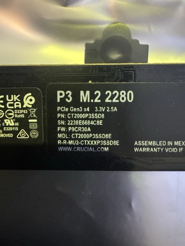 Crucial P3 2TB M.2 PCIe Gen3.0 NVME Internal SSD – Used - Image 2 of 4