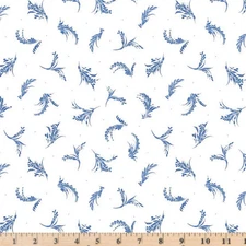 Porcelaina Tossed Sprigs White Cotton Quilt Fabric Sale 5506W By half yard