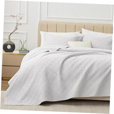 Quilt Set Size White 3 Piece,Lightweight Soft Coverlet Full/Queen 02 White