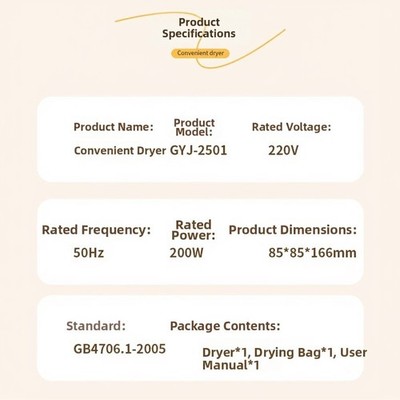 200W Tragbar für Mini Trockner mit Dual Voltage 110V/220V und 240-Minuten-Timer