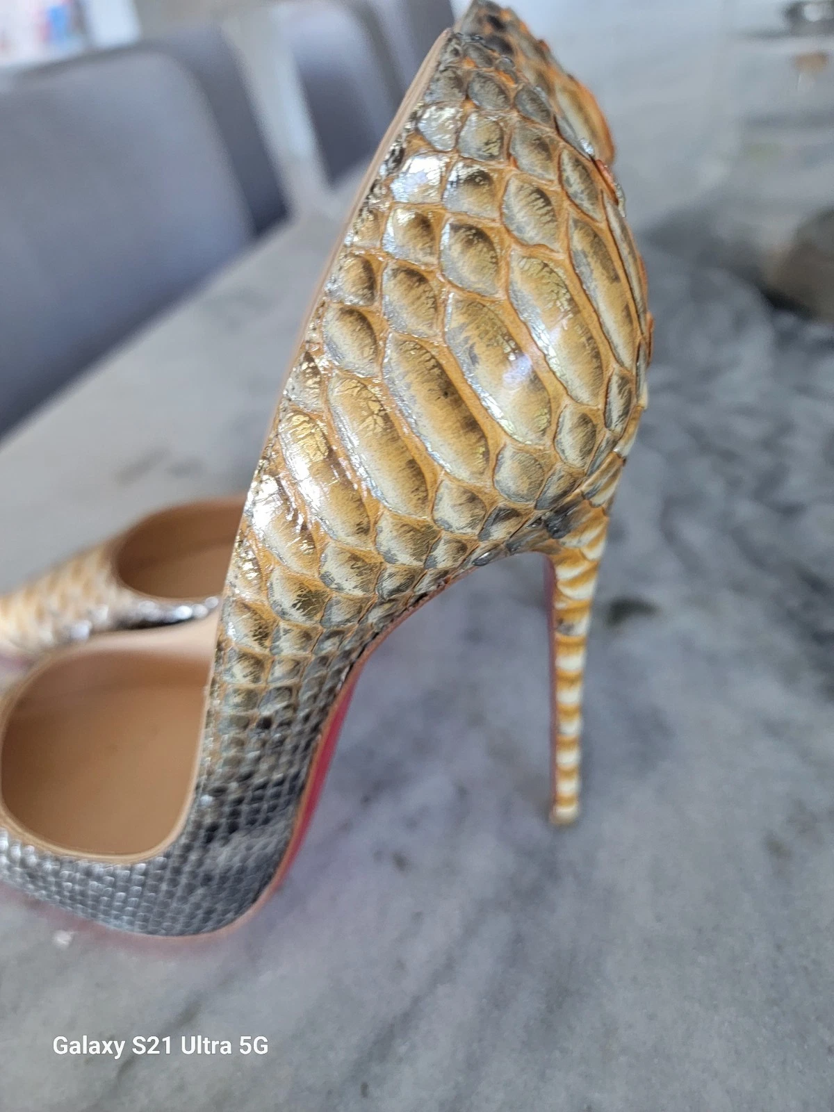 Christian Louboutin — christian louboutin yellow gray snakeskin stiletto pointed toe pumps