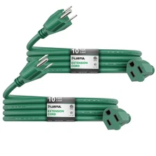 PLUGTUL 2-Pack 10FT Outdoor Extension Cord Waterproof 16/3 Green Heavy Duty 3