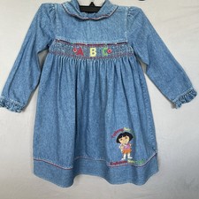 Dora The Explorer Nick JR Vtg Y2K Denim Jean Embroidered Dress Size 6X Girls