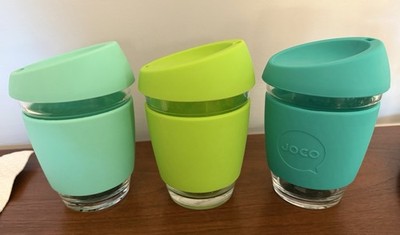 JOCO Reusable Glass Coffee Cup   12 oz Lid & Sleeve Eco Friendly Mug