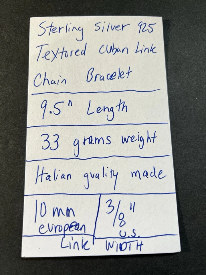 Sterling Silver 925 ITALY Made 10mm Cuban Textured Link Chain Bracelet 9.5" - Image 3 of 4