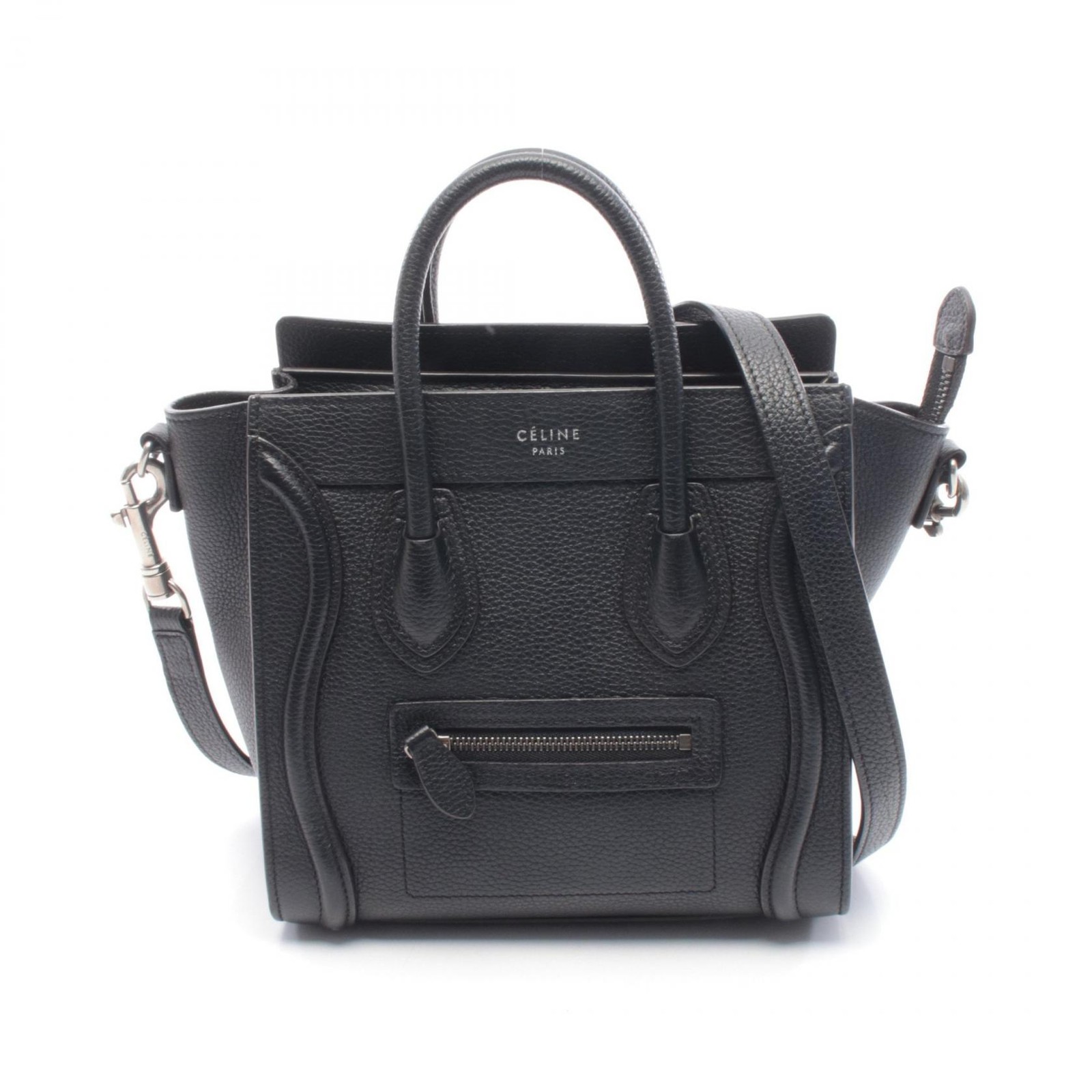 CELINE Luggage Nano Shopper Shoulder Crossbody Handbag leather Black Used Women