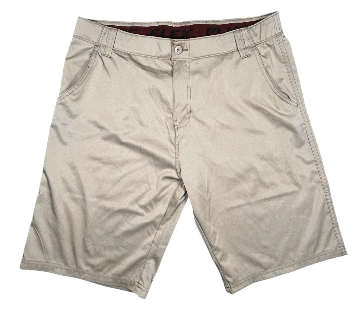 PLUGG FLEX Mens 34 Khaki Shorts Chinos Flex Waist Flat Front Quick Dry