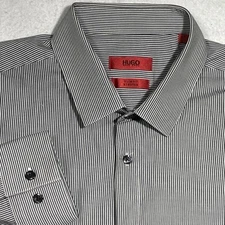 HUGO Hugo Boss Dress Shirt Mens 16 - 41 (31 US) Slim Fit Stretch Black White