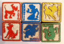 DISNEY Wood Block Lot x 6 VTG Wooden Alphabet Animals Blocks Pluto Bambi Dumbo 