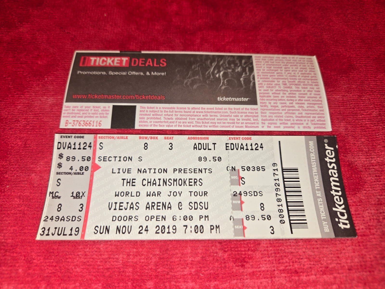 Vintage Concert Full Unused Ticket For The Chainsmokers Nov 24 2019 San Diego