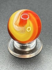Akro Popeye Marble Red  Yellow Orange w/Orange Tracer Vintage Marbles 0.709  