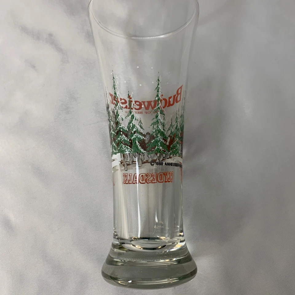 Vaso acanalado vintage Budweiser Clydesdale Navidad 1988 cerveza Pilsner Foto 3 de 4