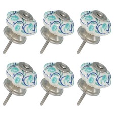 6 Pack Ceramic Knobs Pumpkin Ceramic Drawer Knobs Small Blue Flower