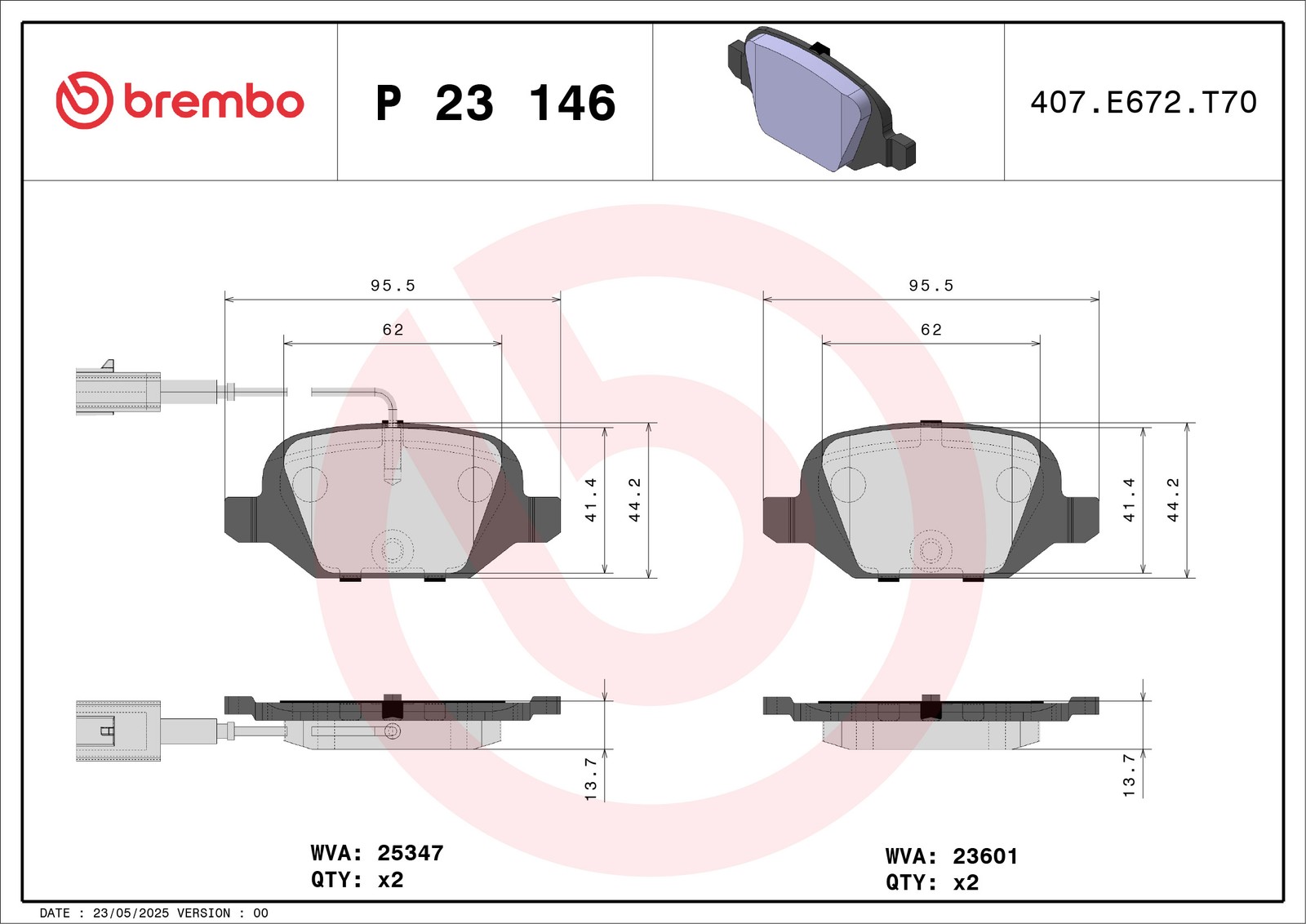 Für BREMBO P 23 146 Brake Pad Set, Disc Brake - Bild 6