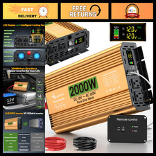 2000W Pure Sine Wave Inverter 12V DC to 120V AC, 4000W Surge, 2 AC Outlets, USB,