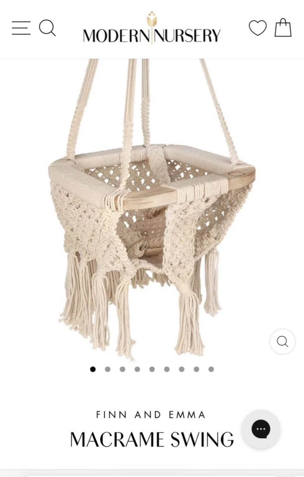 Finn + Emma Handmade Organic Cotton Macrame Baby Swing
Opens in a new window or tab