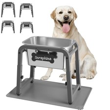 1.85 Gallon Elevated Large Dog Water Bowl with Mat, 4 Height Adjustable 12-17...