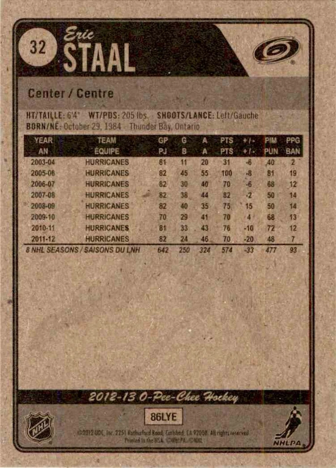 2012-13 O-Pee-Chee Eric Staal #32 - Image 2 of 2