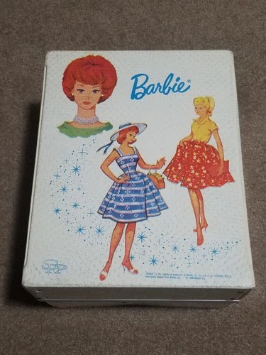 VTG 1964 BARBIE Travel Trunk Accessory Doll DOUBLE WIDE White Case